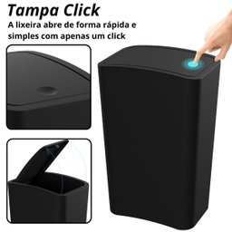 Assento Sanitário Oval Almofadado Preto + Lixeira Preta 8l Tampa Click + Escova Sanitária Base Preta - 7