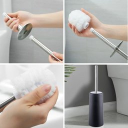 Assento Sanitário Oval Almofadado Preto + Lixeira Preta 8l Tampa Click + Escova Sanitária Base Preta - 6
