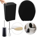 Ver imagem 1 de Assento Sanitário Oval Almofadado Preto + Lixeira Preta 8l Tampa Click + Escova Sanitária Base Preta
