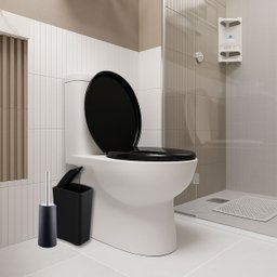 Assento Sanitário Oval Almofadado Preto + Lixeira Preta 8l Tampa Click + Escova Sanitária Base Preta - 9