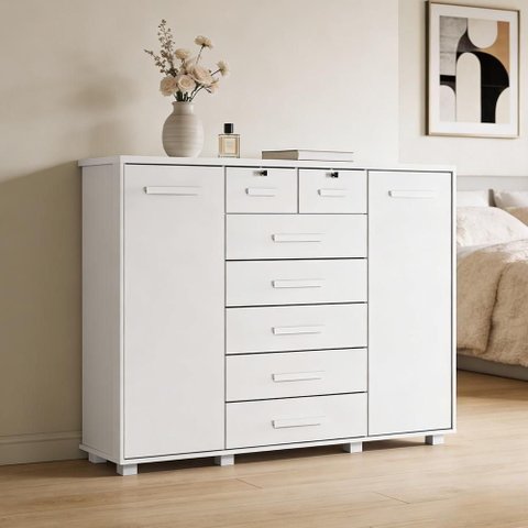 Cômoda Sapateira Riviera A04 7 Gavetas MDP Puxador em MDF Branco Lyam Decor