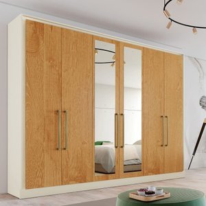 Guarda Roupa Argos 6 Portas Espelhado 100% Mdf Off White/peroba - Made Marcs