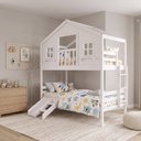 Ver imagem 2 de Beliche Casinha Dos Sonhos com Varanda e Kit Escorregador Madeira Maciça Branco Housin