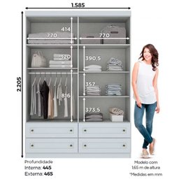 Guarda Roupa Infantil 4 Portas 4 Gavetas Americano Branco - Henn - 5