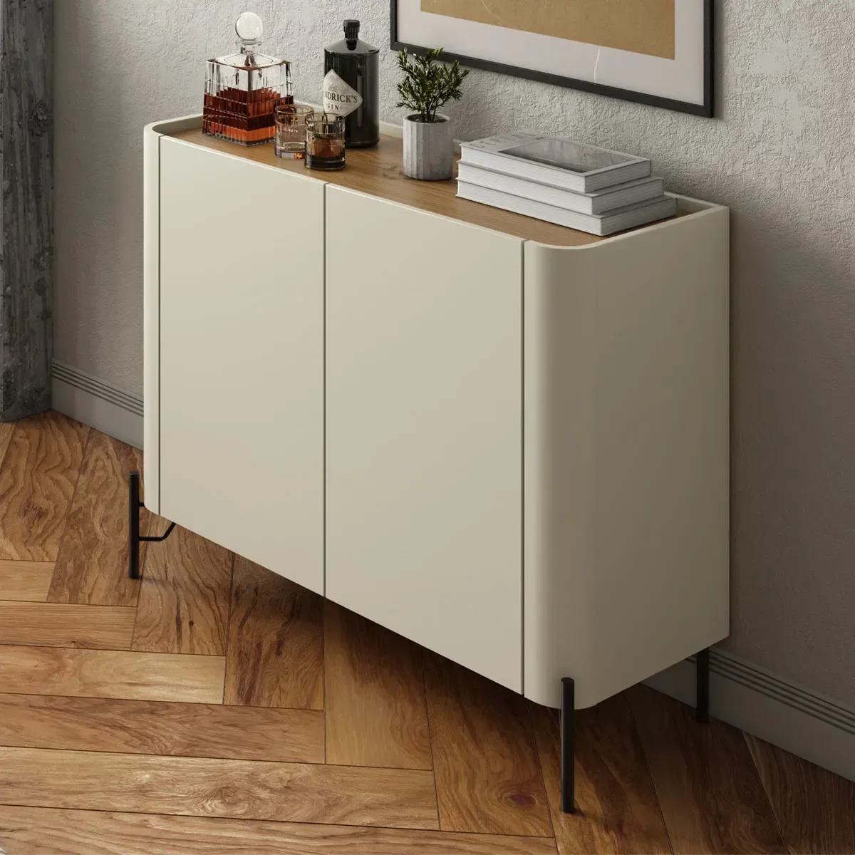 Buffet Mdf com Gaveta e Porta Lisa L98,5 X A81,5cm Louro/luna/preto F830l