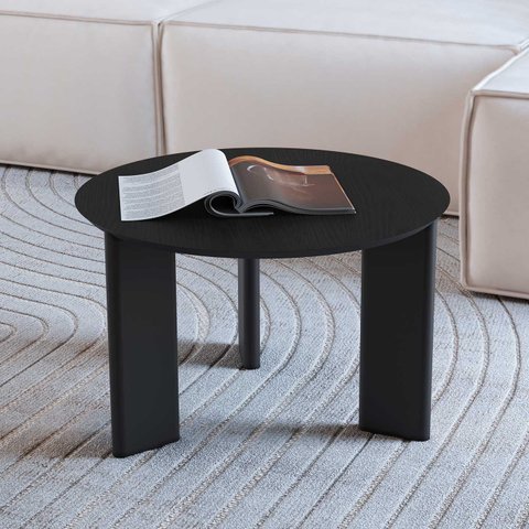 Mesa de Centro Redonda Orgânica Chanfrada Artesano 60 Cm (larg) Mdp Nero (preto) Pés Madeira Maci