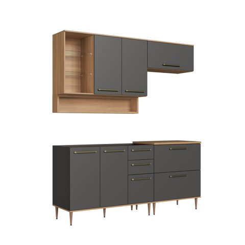 Armario de Cozinha Modulada 5 Peças com Balcão para Cooktop 200cm Isabelle Delmarco