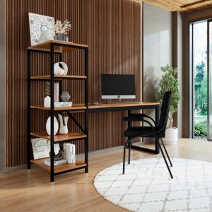 Escrivaninha Office Prateleira Industrial Moderna Cor Canela