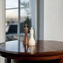 Ver imagem 5 de Dupla Peças de Xadrez Rei e Rainha de Cerâmica Marmorizada Marrom e Bege Petra