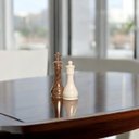 Ver imagem 4 de Dupla Peças de Xadrez Rei e Rainha de Cerâmica Marmorizada Marrom e Bege Petra