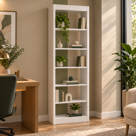 Estante Livreiro Multiuso 6 Nichos em MDF para Livros Sala Quarto Escritório 180cm - Branco