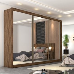 Guarda Roupa Casal 3 Portas Espelhadas 6 Gavetas Espelhada Braga Móveis Europa - 1