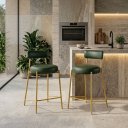 Ver imagem 1 de Banqueta Cozinha Média com Encosto Industrial Dourado Kit 2 Londres PU Verde D03 - D'Rossi