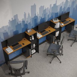 Conjunto de Escritório Smart 2 Livreiro e 3 Mesas 90cm - Preto e Cedro - 1