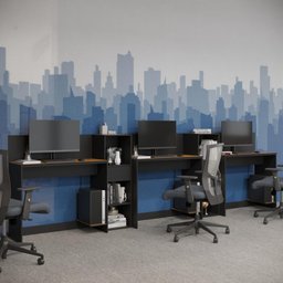 Conjunto de Escritório Smart 2 Livreiro e 3 Mesas 90cm - Preto e Cedro - 3
