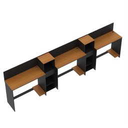 Conjunto de Escritório Smart 2 Livreiro e 3 Mesas 90cm - Preto e Cedro - 2
