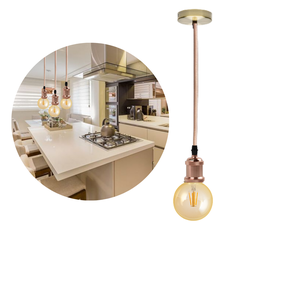 Luminária Pendente Retro Vintage De Metal E Fio PP Com Lâmpada Formato Globo Com Filamento Led G95 C