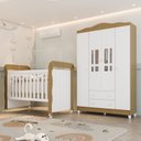 Ver imagem 1 de Conjunto Quarto Bebê Berço Mini Cama Mirelle Guarda Roupa 4 Portas 100% MDF Branco/Bétula