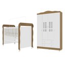 Ver imagem 2 de Conjunto Quarto Bebê Berço Mini Cama Mirelle Guarda Roupa 4 Portas 100% MDF Branco/Bétula