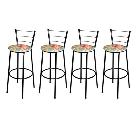 Jogo 4 Banquetas Alta Para Cozinha Epoxi Preta Estofado Cerveja