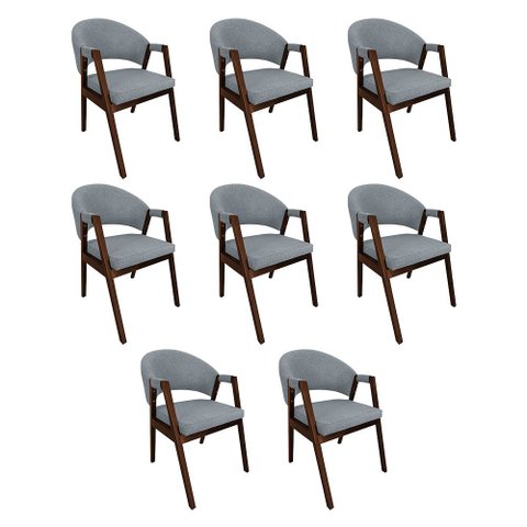 Kit 8 Cadeiras Linho Helen Premium para Mesa de Jantar Design Atual em Madeira Maciça - Cinza
