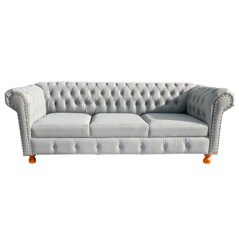 Sofá Chesterfield Luiz Xv Courino Branco 2m Sala Recepção Barbearia