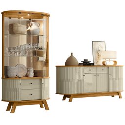 Buffet Mônaco 183cm 308140 e Cristaleira Moss 311140 Cumaru Opala Madetec - 1