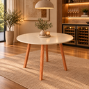Ver imagem 1 de Mesa Redonda Minimalista Vidro Temperado e Madeira Maciça 1m