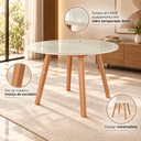 Ver imagem 2 de Mesa Redonda Minimalista Vidro Temperado e Madeira Maciça 1m