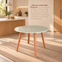 Ver imagem 6 de Mesa Redonda Minimalista Vidro Temperado e Madeira Maciça 1m