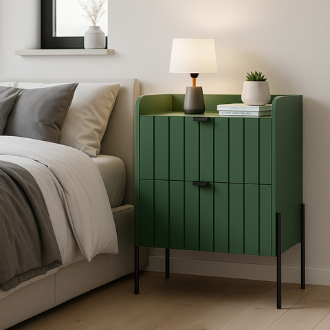 Mesa de Cabeceira Venus 45cm 100% Mdf Verde Base Metálica:preto