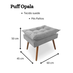 Puff Decorativo Opala Suede Pés Palito - Bela Móveis:bege - 3