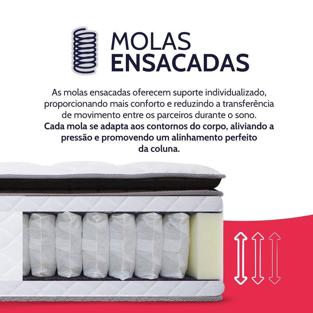 Colchão Casal Bf Molas Ensacadas com Pillow Top Extra Conforto 138x188x38cm Premium Sleep - 6