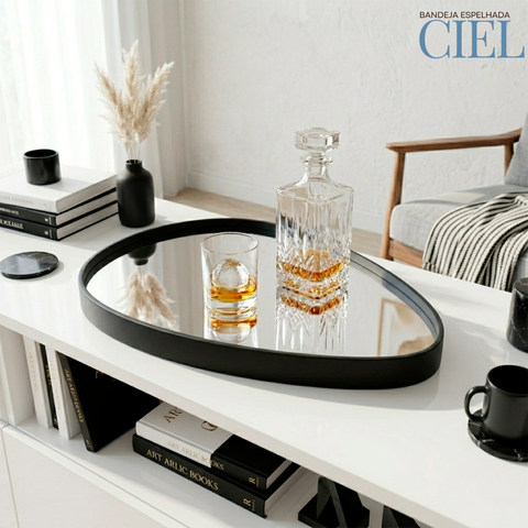 Bandeja Decorativa Espelhada Luxo para Sala e Lavabo Ciel 36cm:Preto