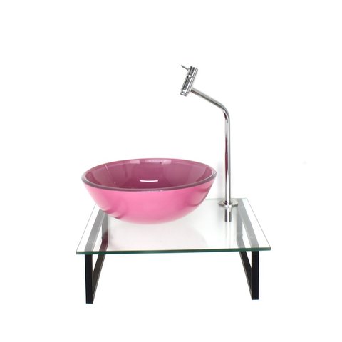 GABINETE DE VIDRO COM CUBA REDONDA ROSA COM TAMPO 40CM INCOLOR