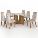 Ver imagem 2 de Mesa de Jantar Dora 160x80 Vidro 25mm Cinamomo Off White com Kit 6 Cadeiras Veludo Palha - Valdemóve