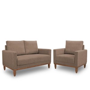 Conj. 01 Poltrona e 01 Living Namoradeira Sara - Linho Marrom