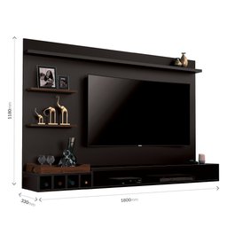 Painel Para TV até 55 Polegadas C/ Bar Adega 4 Nicho Bandeja Barcelona Preto - 5