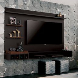 Painel Para TV até 55 Polegadas C/ Bar Adega 4 Nicho Bandeja Barcelona Preto - 1