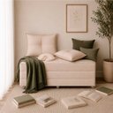 Ver imagem 3 de Puff Cama Dobravel 130cm Casal com Rodízios e Almofadas Cor: Suede Nude