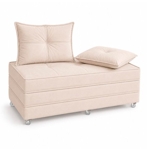 Puff Cama Dobravel 130cm Casal com Rodízios e Almofadas Cor: Suede Nude