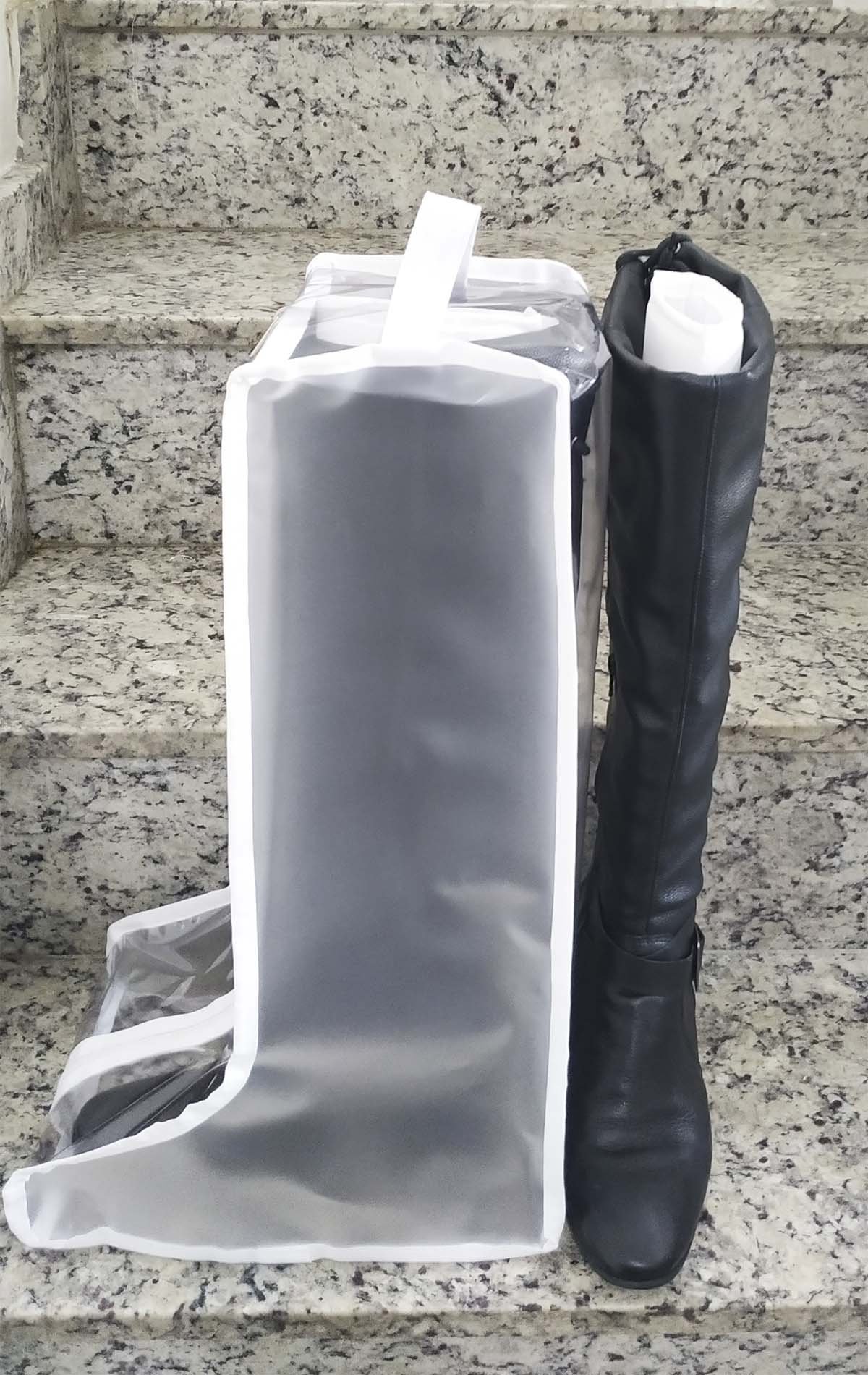 Organizador e protetor de botas transparente viés branco cano Longo 46x28x25cm Kostura Lopes - 4