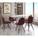Ver imagem 1 de Mesa Jantar Londres Retangular Branca 137x90 6 Cadeiras Estofadas Vermelho Madeira