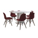 Ver imagem 6 de Mesa Jantar Londres Retangular Branca 137x90 6 Cadeiras Estofadas Vermelho Madeira