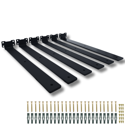 Kit 6 Suportes para Prateleira 40cm Mão Francesa de Parede Acabamento Aço Durável Preto