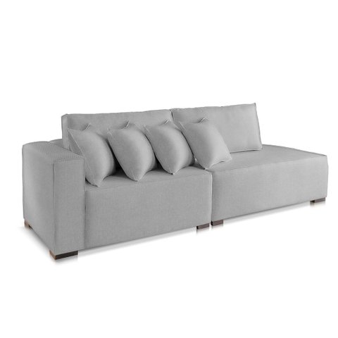 Sofá 4 Lugares Modulado Chaise Almofada Solta Molas Isa Bé Linho Cinza Medio 2,7m