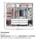 Ver imagem 3 de Guarda Roupa Casal 6 Portas com Espelho MDF Platina 236 cm Branco Absoluto Zanz