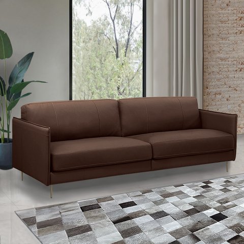Sofá Decorativo Anthony 3 Lugares Sala de Estar 240cm Pés em Aço Couro Marrom Chocolate G88 - Gran B