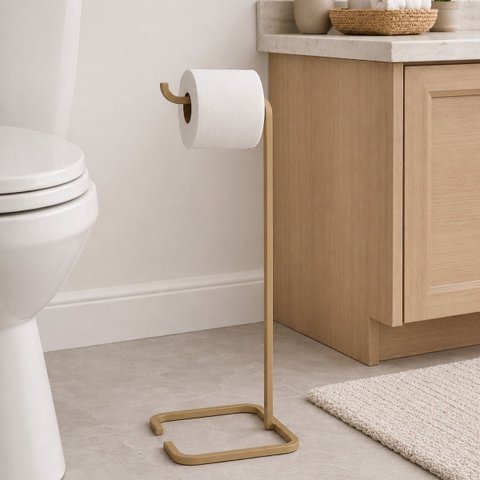 Suporte Porta Papel Higiênico de Chão para Banheiro com Base Dourada em Metal - Édecasamóveis