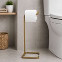 Ver imagem 3 de Suporte Porta Papel Higiênico de Chão para Banheiro com Base Dourada em Metal - Édecasamóveis
